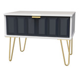 Cube Indigo and White 1 Drawer Midi Chest with Gold Hairpin Legs Welcome Furniture