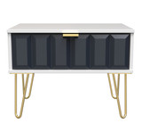 Cube Indigo and White 1 Drawer Midi Chest with Gold Hairpin Legs Welcome Furniture