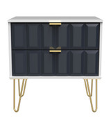 Cube Indigo and White 2 Drawer Midi Chest with Gold Hairpin Legs Welcome Furniture