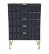 Cube Indigo and White 5 Drawer Chest with Gold Hairpin Legs Welcome Furniture