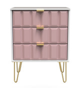 Cube Kobe Pink and White 3 Drawer Midi Chest with Gold Hairpin Legs Welcome Furniture