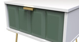 Cube Labrador Green and White 1 Drawer Bedside Cabinet with Gold Hairpin Legs Welcome Furniture