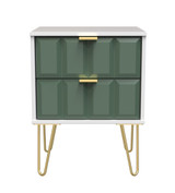 Cube Labrador Green and White 2 Drawer Bedside Cabinet with Gold Hairpin Legs Welcome Furniture