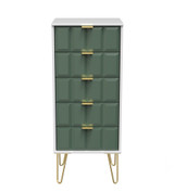 Cube Green Labrador and White 5 Drawer Bedside Cabinet with Gold Hairpin Legs Welcome Furniture