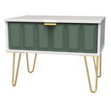 Cube Labrador Green and White 1 Drawer Midi Chest with Gold Hairpin Legs Welcome Furniture