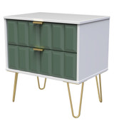 Cube Labrador Green and White 2 Drawer Midi Chest with Gold Hairpin Legs Welcome Furniture