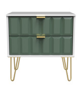 Cube Labrador Green and White 2 Drawer Midi Chest with Gold Hairpin Legs Welcome Furniture