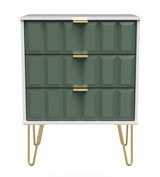 Cube Labrador Green and White 3 Drawer Midi Chest with Gold Hairpin Legs Welcome Furniture