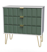 Cube Labrador Green and White 3 Drawer Chest with Gold Hairpin Legs Welcome Furniture