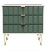 Cube Labrador Green and White 3 Drawer Chest with Gold Hairpin Legs Welcome Furniture