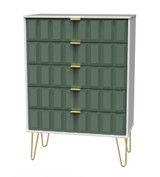 Cube Labrador Green and White 5 Drawer Chest with Gold Hairpin Legs Welcome Furniture
