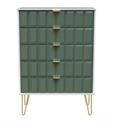 Cube Labrador Green and White 5 Drawer Chest with Gold Hairpin Legs Welcome Furniture