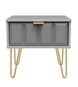 Cube Shadow Matt Grey 1 Drawer Bedside Cabinet with Gold Hairpin Legs Welcome Furniture