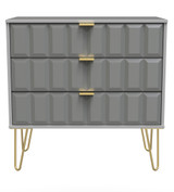 Cube Shadow Matt Grey 3 Drawer Chest with Gold Hairpin Legs Welcome Furniture
