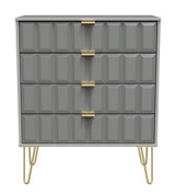 Cube Shadow Matt Grey 4 Drawer Chest with Gold Hairpin Legs Welcome Furniture