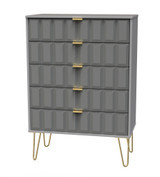 Cube Shadow Matt Grey 5 Drawer Chest with Gold Hairpin Legs Welcome Furniture