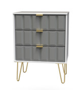 Cube Shadow Grey and White 3 Drawer Midi Chest with Gold Hairpin Legs Welcome Furniture