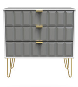 Cube Shadow Grey and White 3 Drawer Chest with Gold Hairpin Legs Welcome Furniture