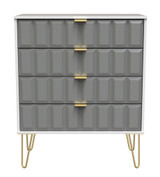 Cube Shadow Grey and White 4 Drawer Chest with Gold Hairpin Legs Welcome Furniture