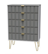 Cube Shadow Grey and White 5 Drawer Chest with Gold Hairpin Legs Welcome Furniture