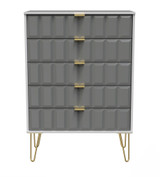 Cube Shadow Grey and White 5 Drawer Chest with Gold Hairpin Legs Welcome Furniture