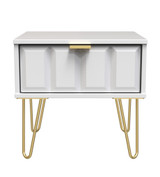 Cube White Matt 1 Drawer Bedside Cabinet with Gold Hairpin Legs Welcome Furniture