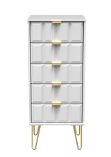 Cube White Matt 5 Drawer Bedside Cabinet with Gold Hairpin Legs Welcome Furniture