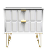 Cube White Matt 2 Drawer Midi Chest with Gold Hairpin Legs Welcome Furniture