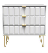 Cube White Matt 3 Drawer Chest with Gold Hairpin Legs Welcome Furniture