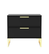 Diego Black 2 Drawer Midi Bedside Cabinet with Gold Frame Legs Welcome Furniture