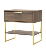 Diego Carini Walnut 1 Drawer Midi Bedside Cabinet with Gold Frame Legs Welcome Furniture