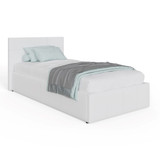 Side Lift Ottoman White Faux Leather Bed