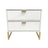 Diego Marble 2 Drawer Midi Bedside Cabinet with Gold Frame Legs