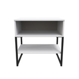 Diego White Single Open Midi Bedside Cabinet with Black Frame Legs 