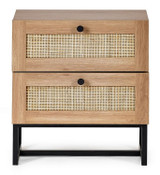 Padstow 2 Drawer Oak & Rattan Bedside Chest