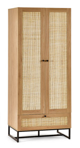 Padstow 1 Drawer 2 Door Oak & Rattan Wardrobe