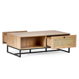 Padstow Oak & Rattan 2 Drawer Coffee Table