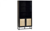 Padstow Black & Rattan Tall Bookcase