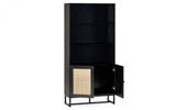 Padstow Black & Rattan Tall Bookcase