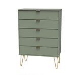 Hong Kong Reed Green 5 Drawer Chest with Gold Hairpin Legs