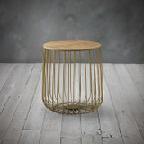 Enzo Small Gold Cage Table with Wooden Table Top