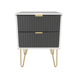 Linear Black and White 2 Drawer Bedside Cabinet with Hairpin Legs