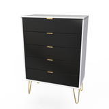 Linear Black and White 5 Drawer Chest with Gold Hairpin Legs