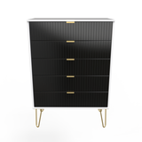 Linear Black and White 5 Drawer Chest with Gold Hairpin Legs