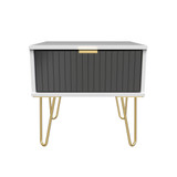 Linear Black and White 1 Drawer Bedside Cabinet with Gold Hairpin Legs