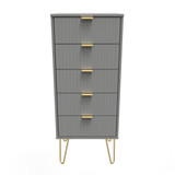 Linear Dust Grey 5 Drawer Bedside Cabinet with Gold Hairpin Legs