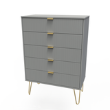 Linear Dust Grey 5 Drawer Chest with Gold Hairpin Legs