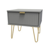 Linear Dust Grey 1 Drawer Bedside Cabinet with Gold Hairpin Legs