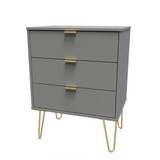 Linear Dust Grey 3 Drawer Midi Chest with Gold Hairpin Legs