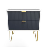 Linear Indigo and White 2 Drawer Midi Chest with Gold Hairpin Legs